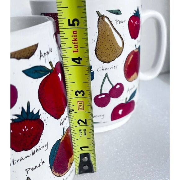 Set Of 2 24oz Ceramic Mugs Coffee Tea Soup Cereal Colorful Fruit Patterned HF97 - Picture 3 of 7